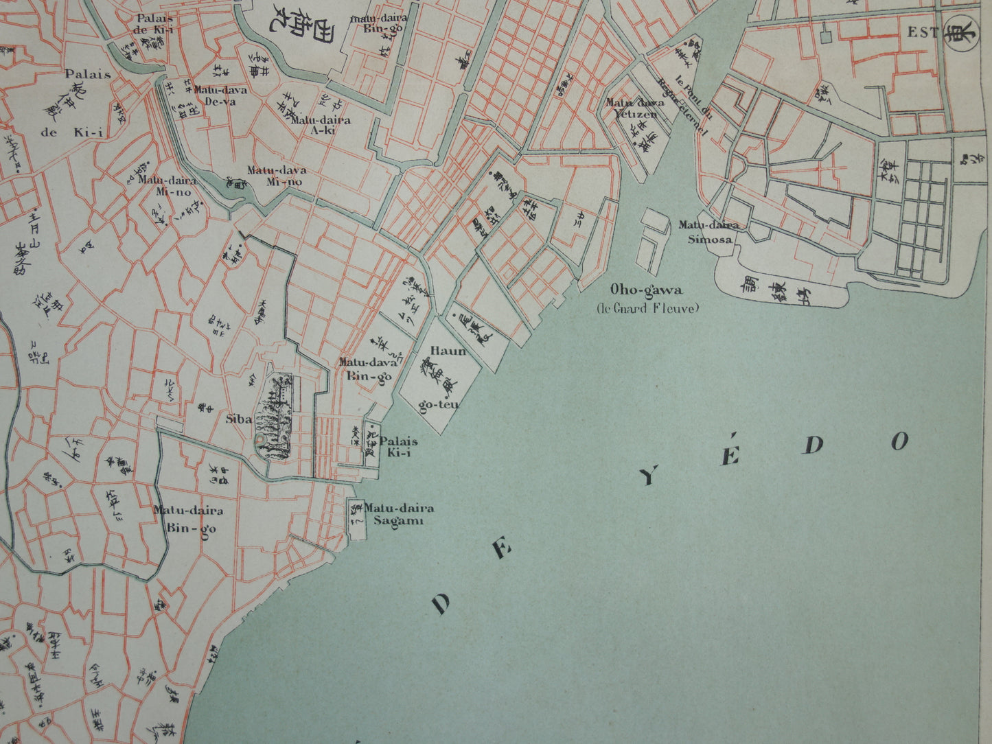 TOKIO Grote Oude plattegrond van Tokio Japan 1896 originele antieke Franse kaart Yedo
