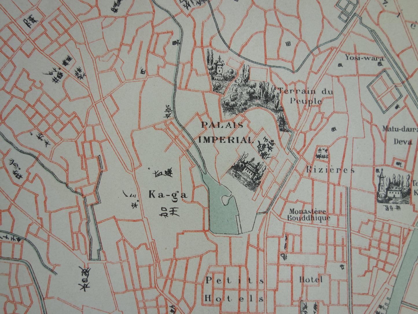 TOKIO Grote Oude plattegrond van Tokio Japan 1896 originele antieke Franse kaart Yedo