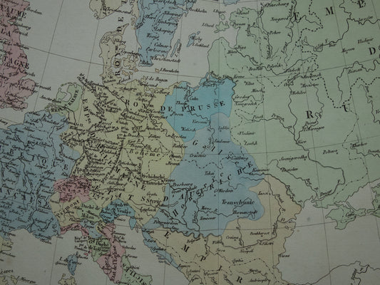 Old map of Europe in the year 1795 original antique map from 1830 Partition of Poland history map
