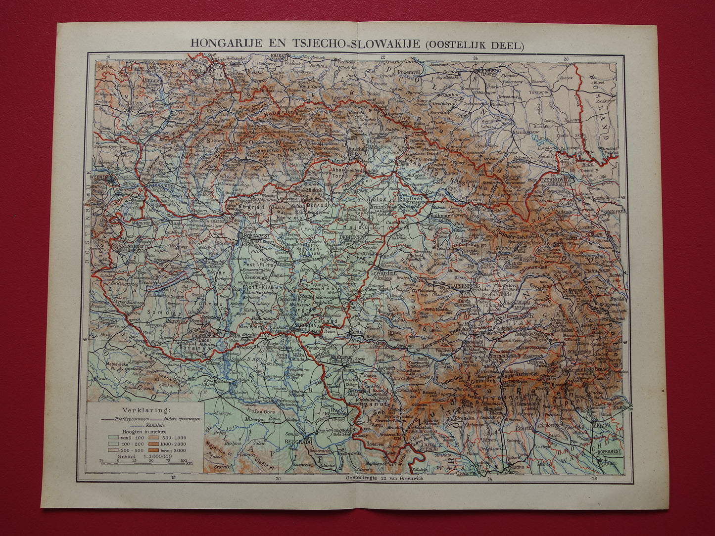 HUNGARY old map of Hungary and Czechoslovakia from 1935 original vintage map Slovakia