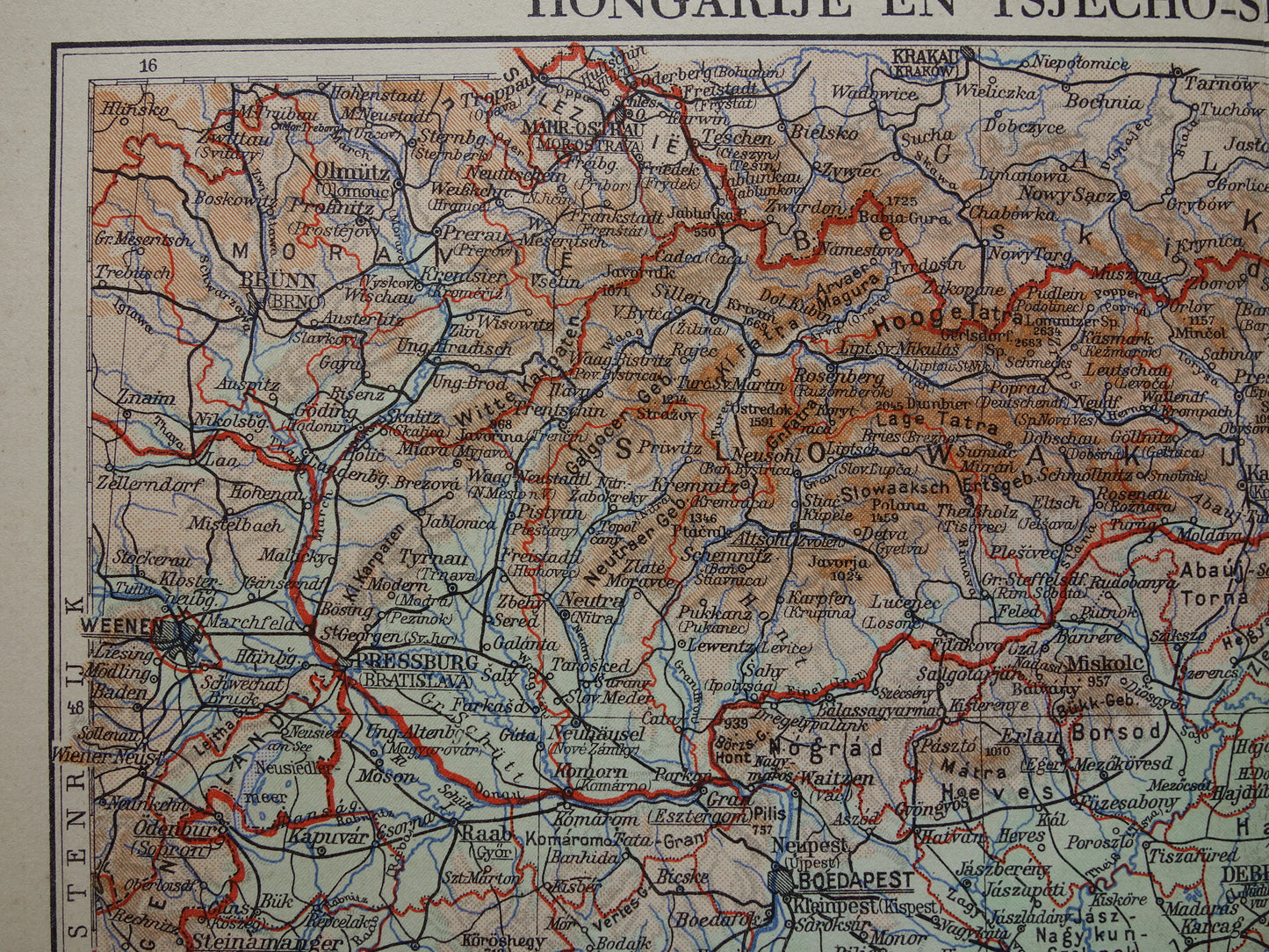 HUNGARY old map of Hungary and Czechoslovakia from 1935 original vintage map Slovakia