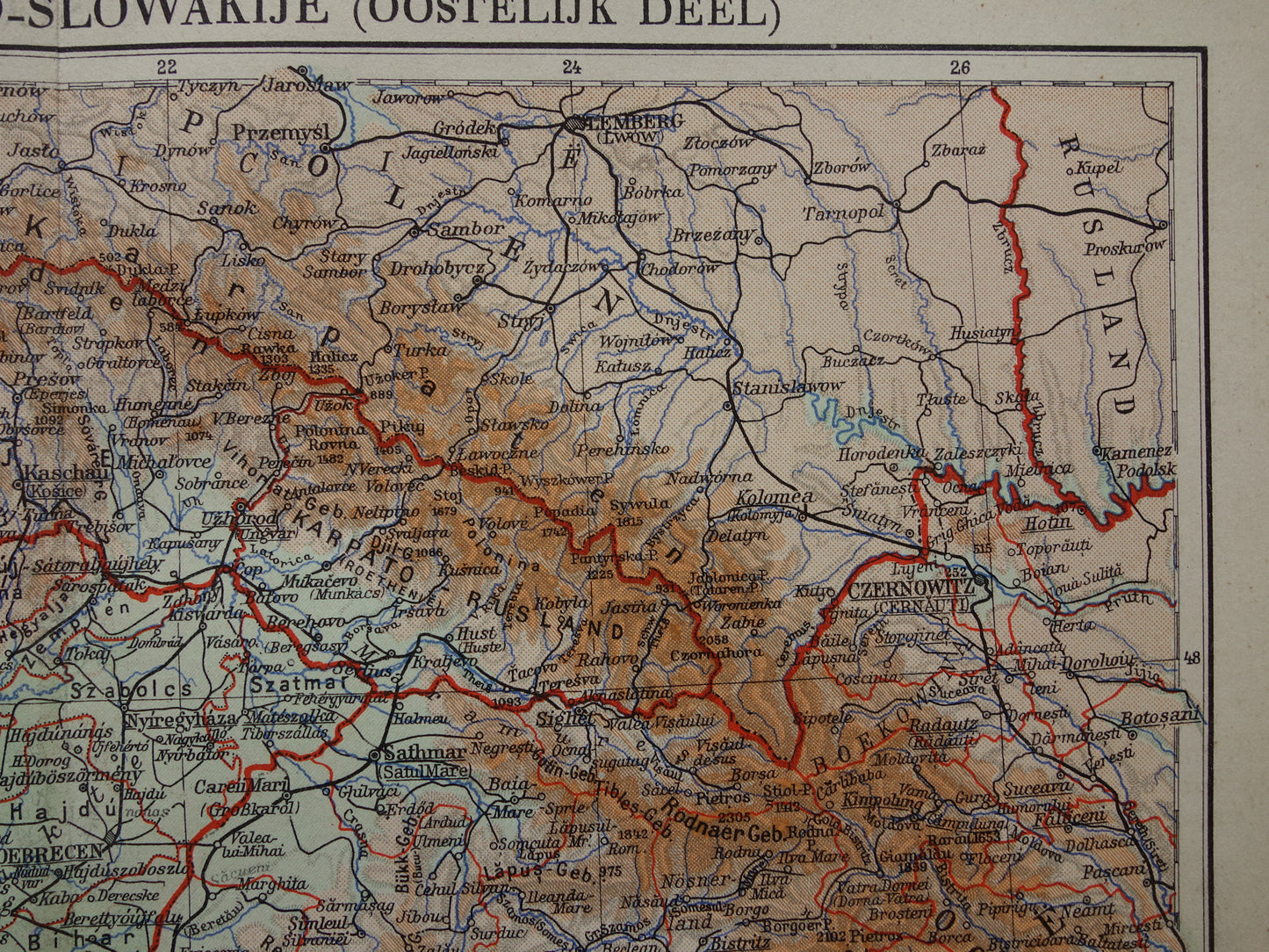 HUNGARY old map of Hungary and Czechoslovakia from 1935 original vintage map Slovakia