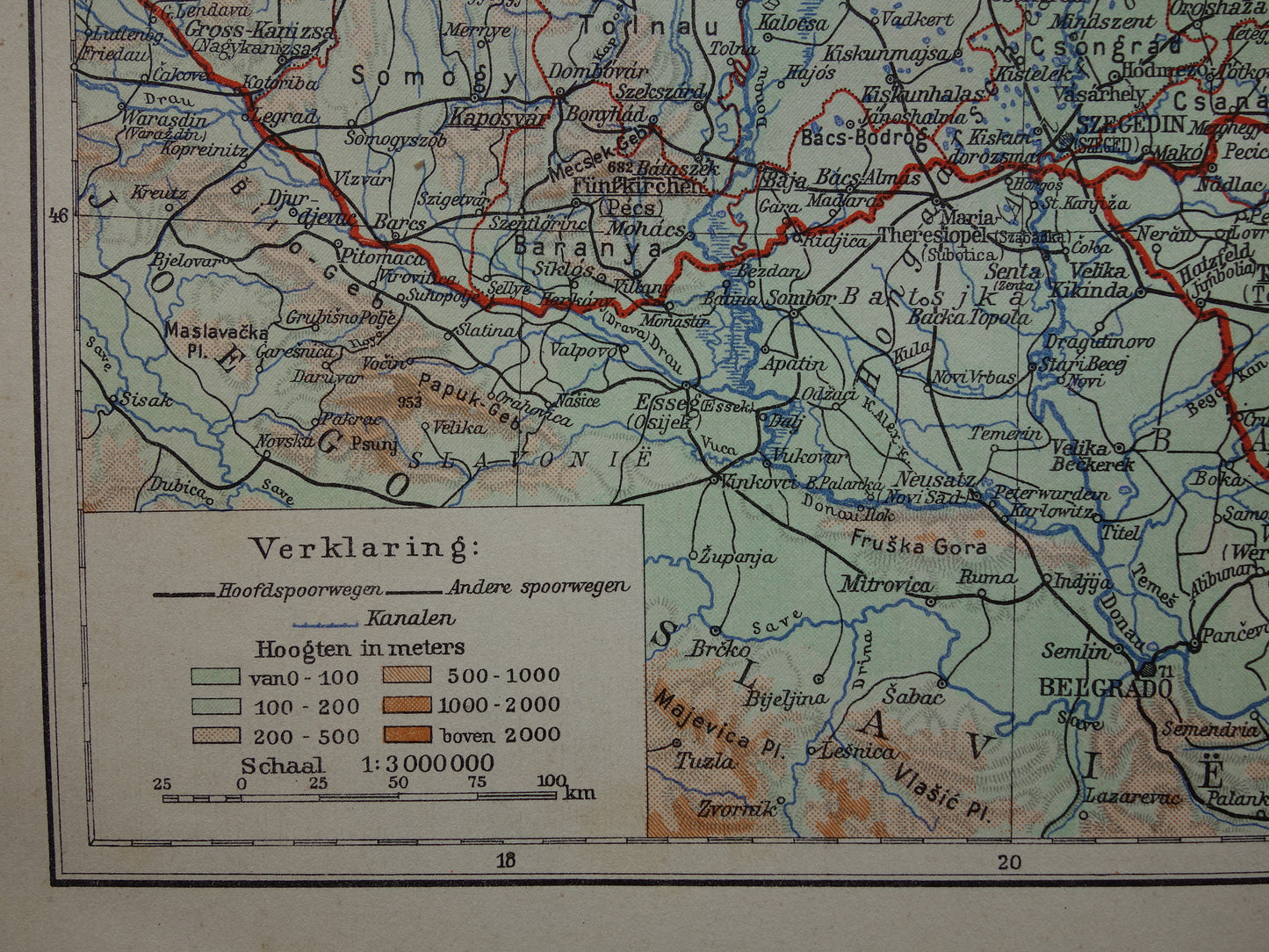 HUNGARY old map of Hungary and Czechoslovakia from 1935 original vintage map Slovakia