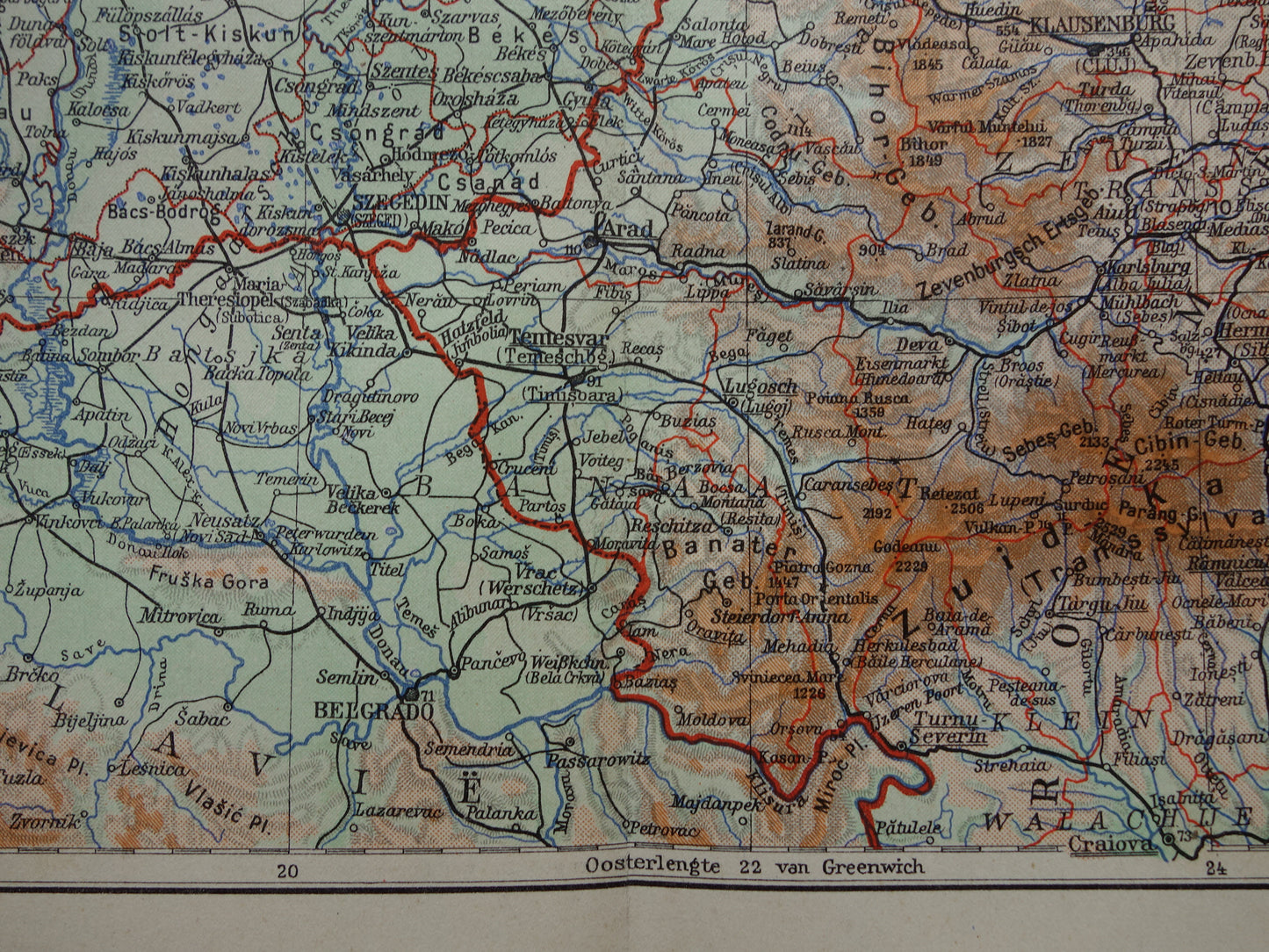 HUNGARY old map of Hungary and Czechoslovakia from 1935 original vintage map Slovakia