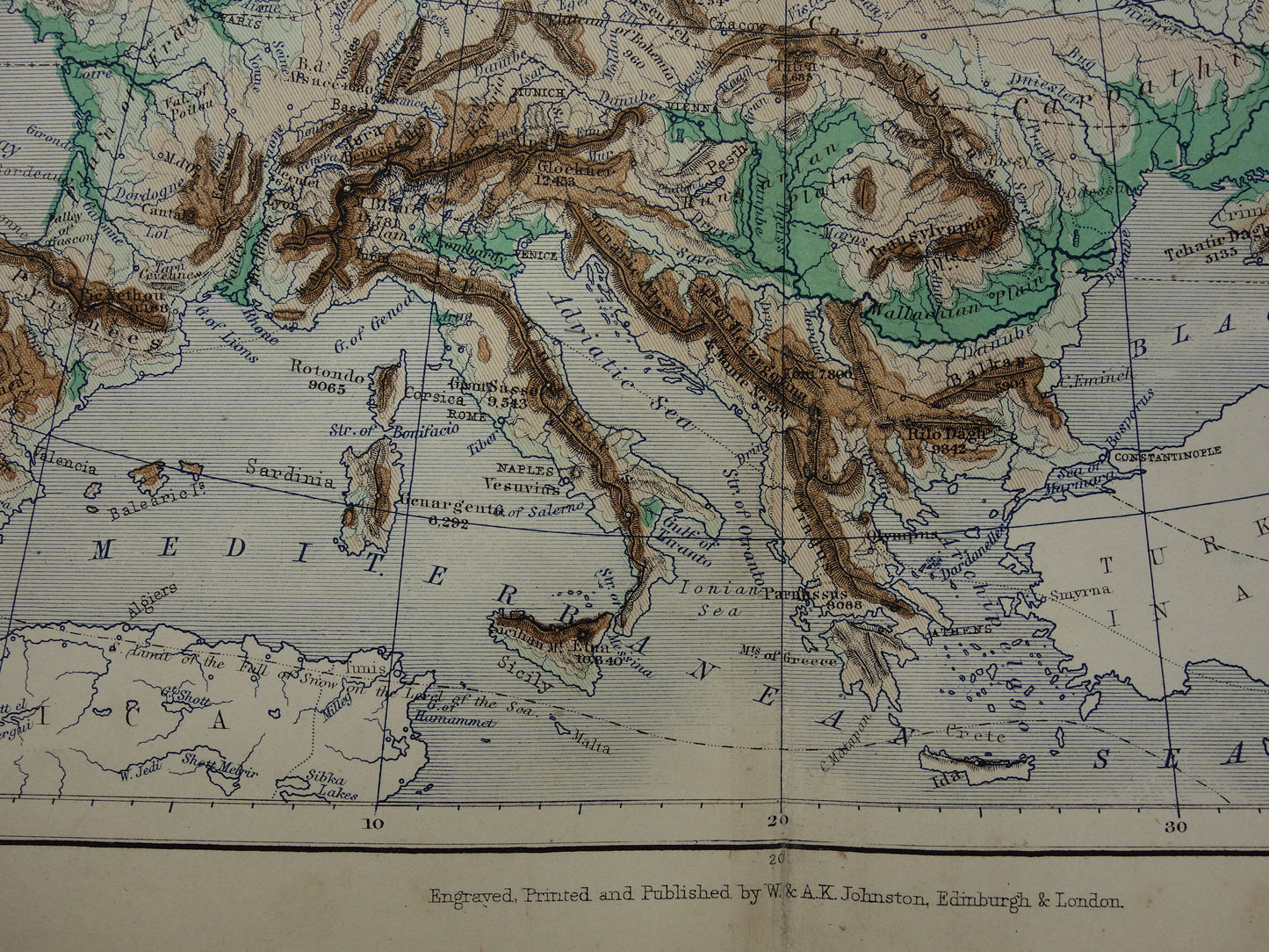 Europe antique map of Europe 140+ year old map of continent from 1879 - original vintage elevation map
