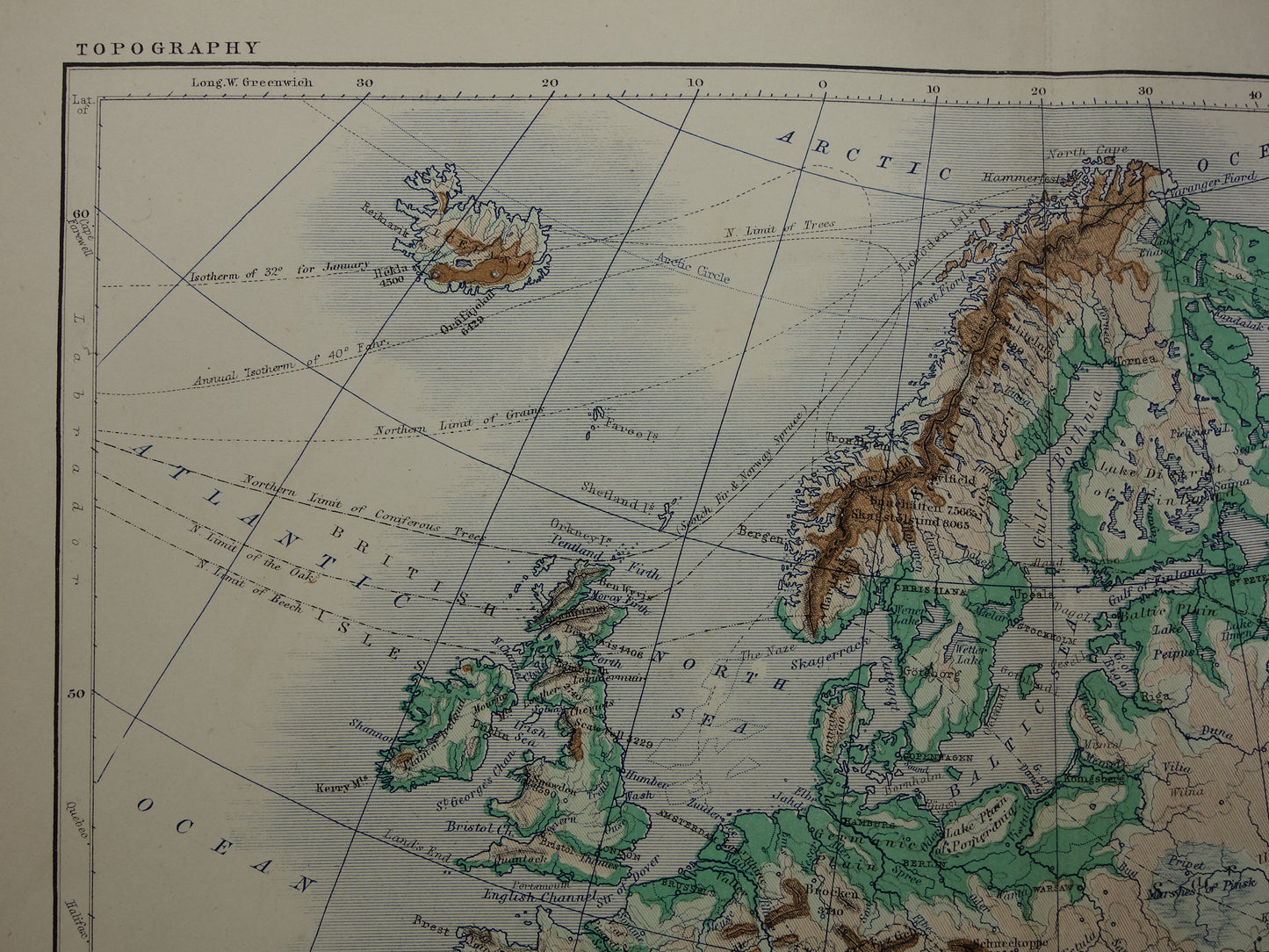 Europe antique map of Europe 140+ year old map of continent from 1879 - original vintage elevation map