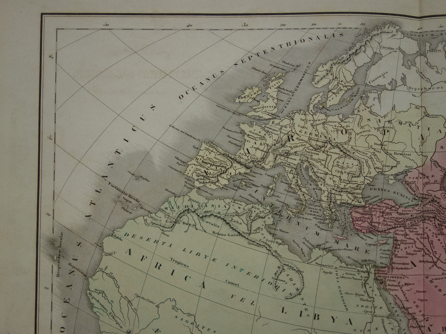 Ptolemy old world map from 1859 map of the classical world original antique hand colored map