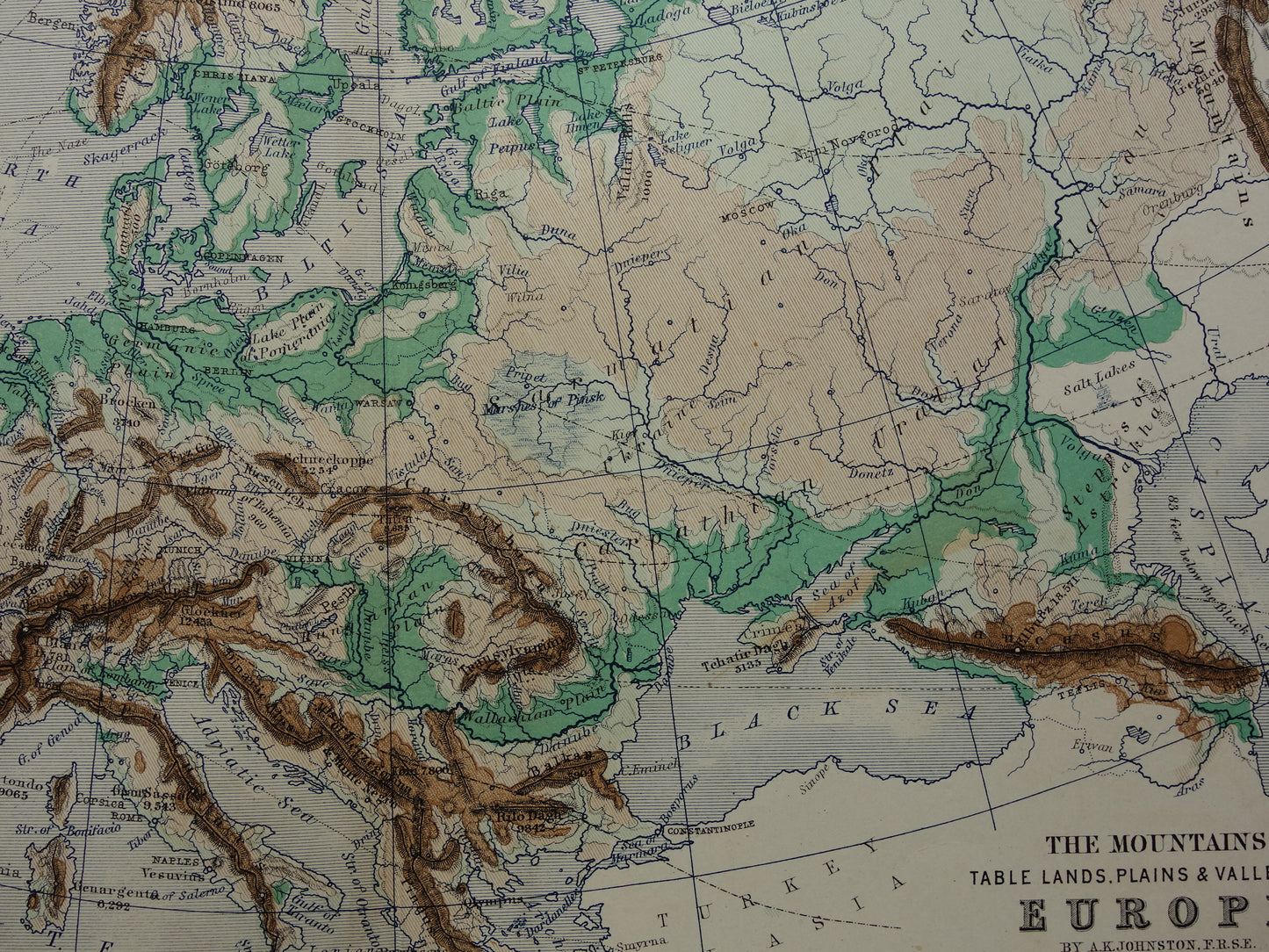 Europe antique map of Europe 140+ year old map of continent from 1879 - original vintage elevation map