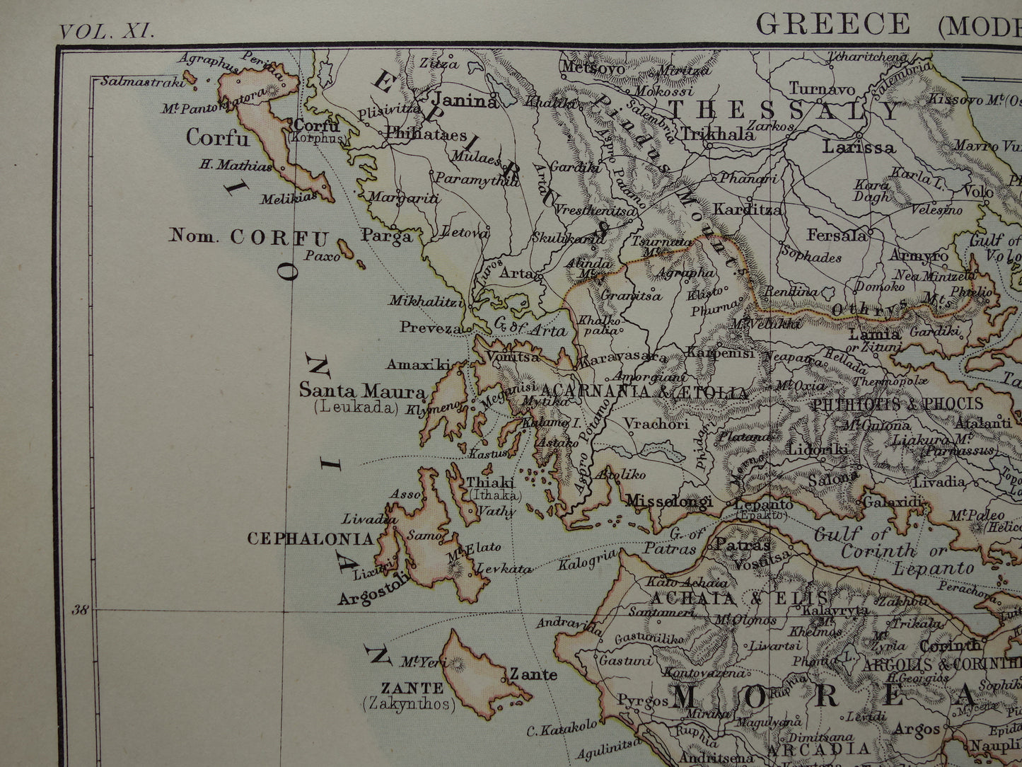 GREECE old map of Greece original English antique map from 1880 vintage maps