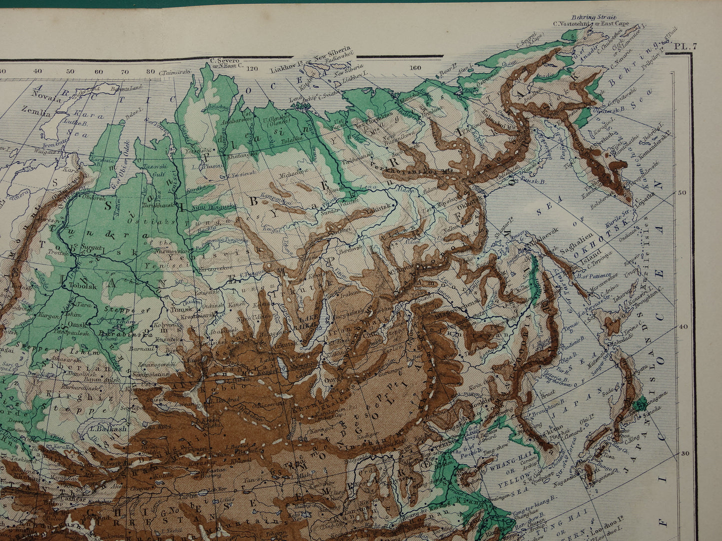 Asia antique map of Asia 140+ year old map of continent from 1879 - original vintage elevation map