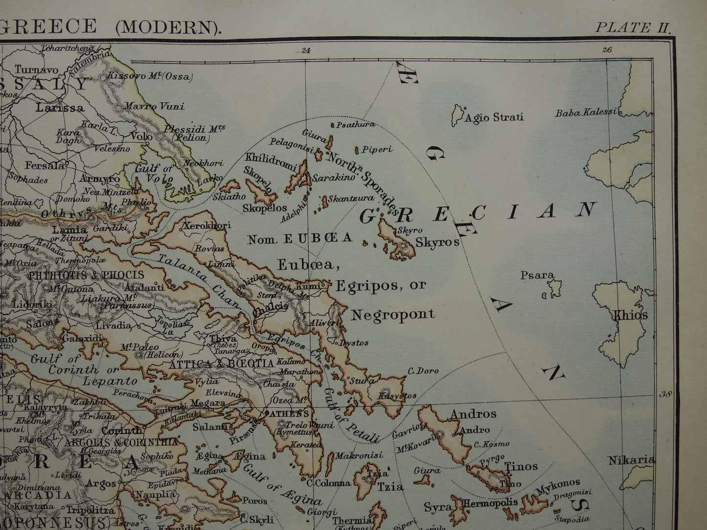 GREECE old map of Greece original English antique map from 1880 vintage maps