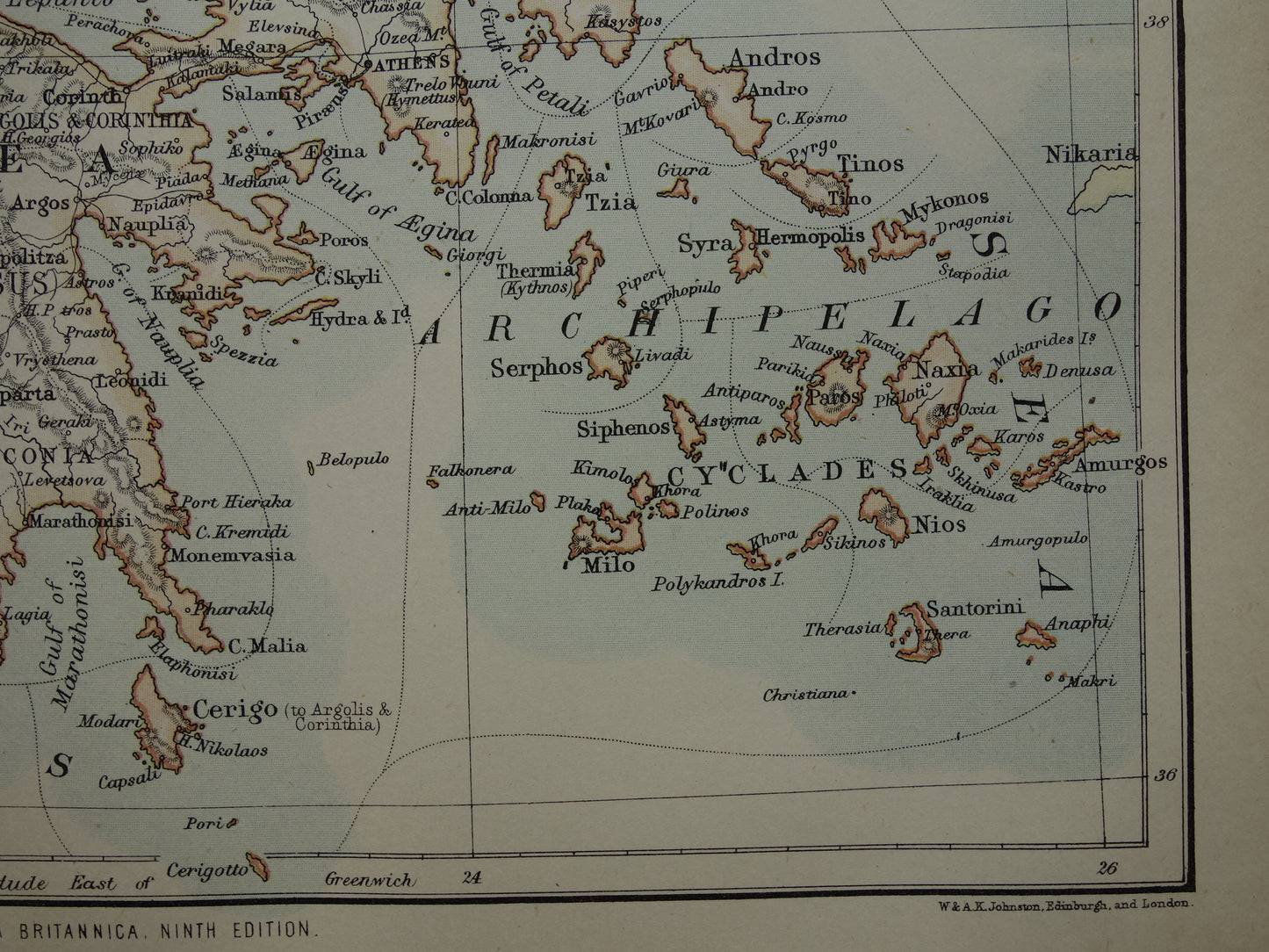 GREECE old map of Greece original English antique map from 1880 vintage maps