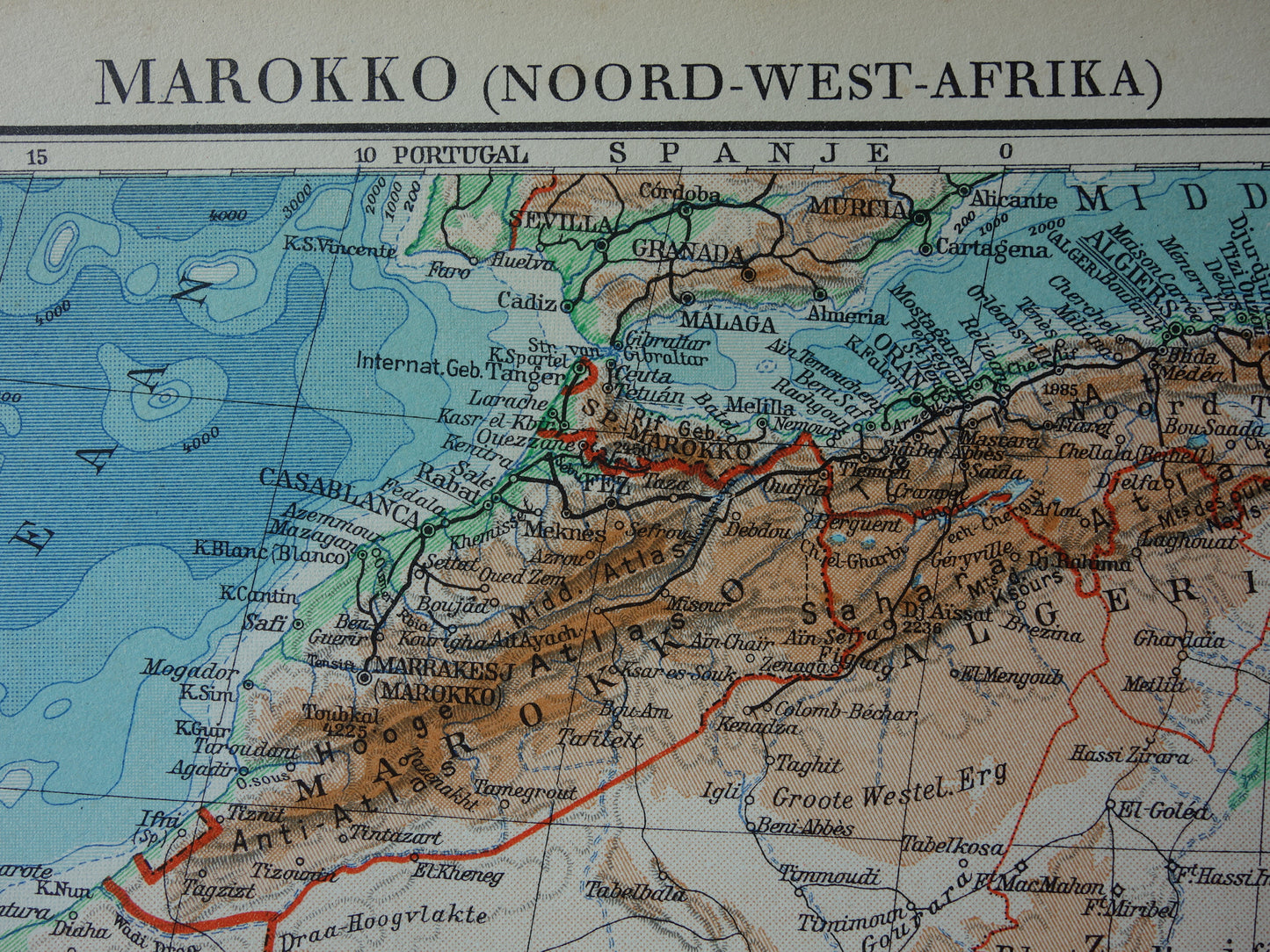 Old map of Northwest Africa from 1936 Original vintage Dutch map of Sahara Gold Coast Sahel Guinea Morocco