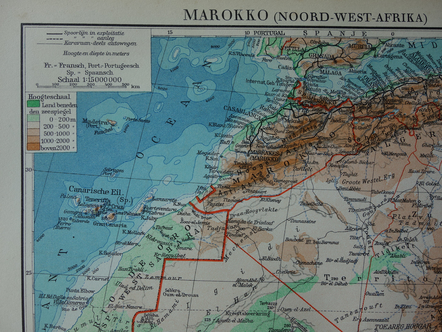 Old map of Northwest Africa from 1936 Original vintage Dutch map of Sahara Gold Coast Sahel Guinea Morocco