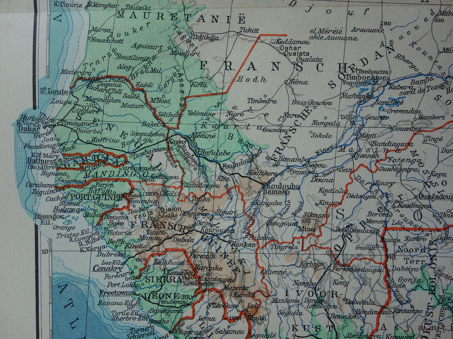 Old map of Northwest Africa from 1936 Original vintage Dutch map of Sahara Gold Coast Sahel Guinea Morocco