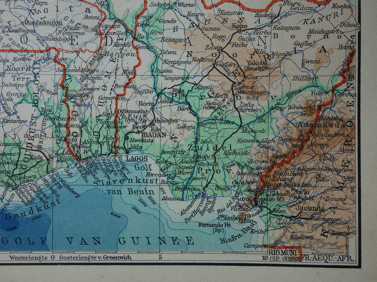 Old map of Northwest Africa from 1936 Original vintage Dutch map of Sahara Gold Coast Sahel Guinea Morocco