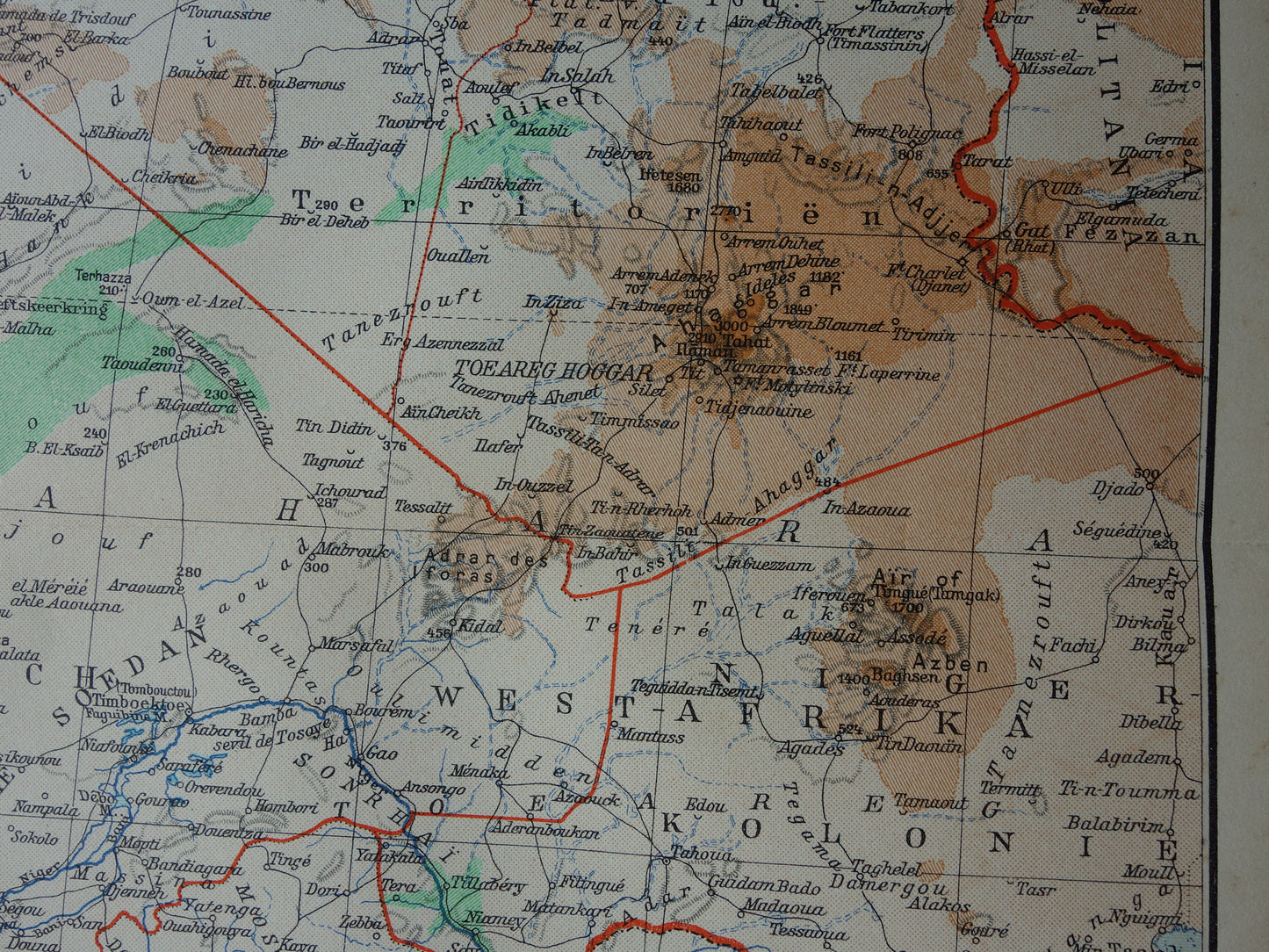 Old map of Northwest Africa from 1936 Original vintage Dutch map of Sahara Gold Coast Sahel Guinea Morocco