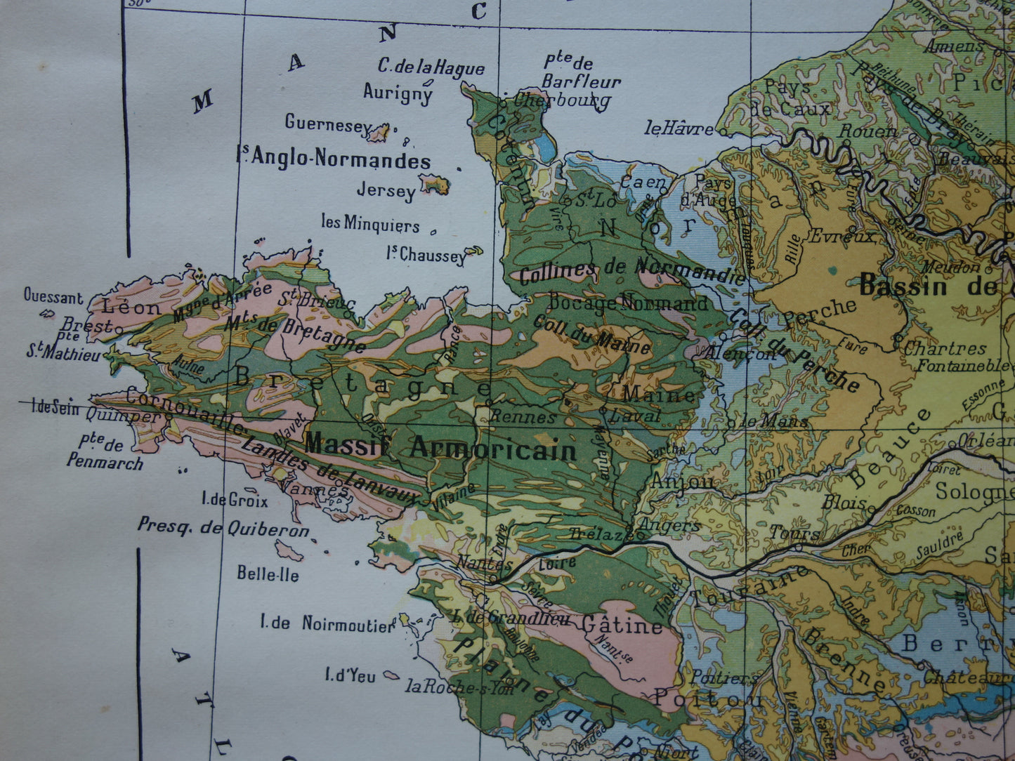 Old map of France Geology Antique Geological map from 1902 Vintage maps French Soil Time scale