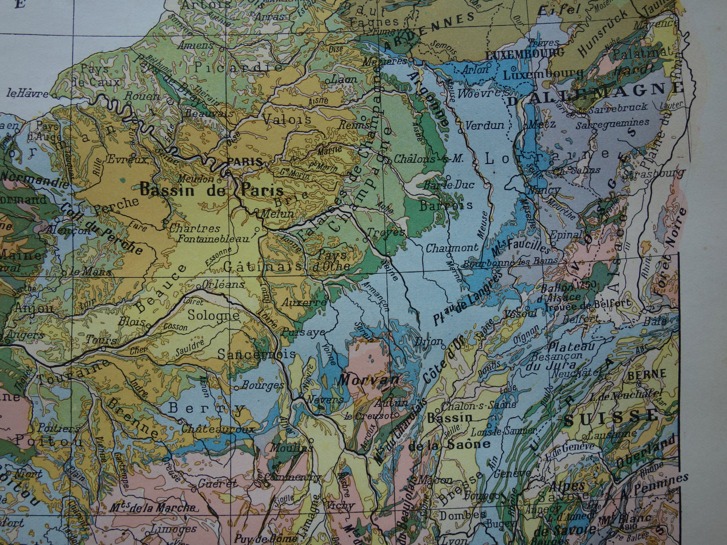 Old map of France Geology Antique Geological map from 1902 Vintage maps French Soil Time scale