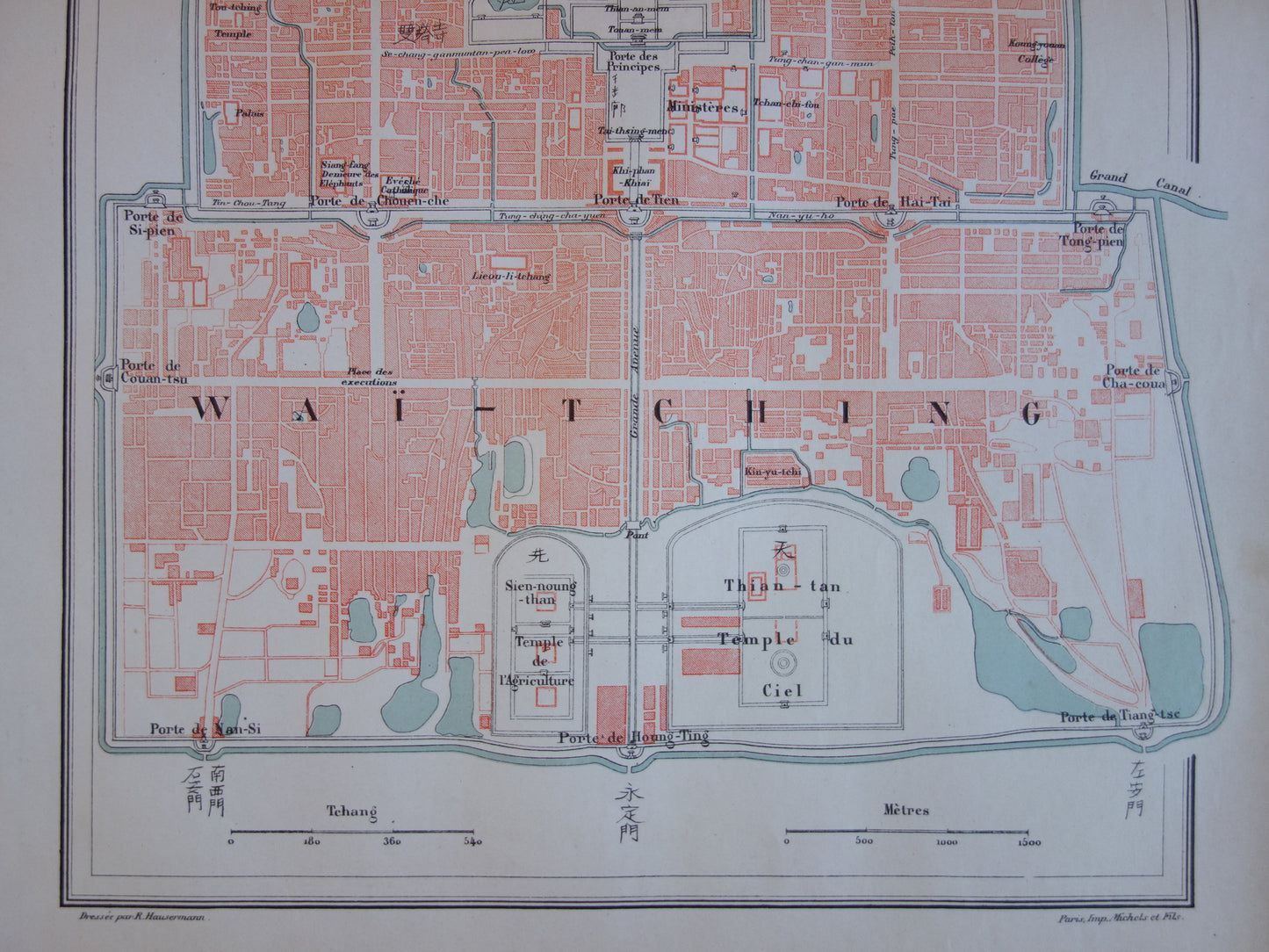 BEIJING Large old map of Beijing China from 1877 original antique French plan historical maps Beijing