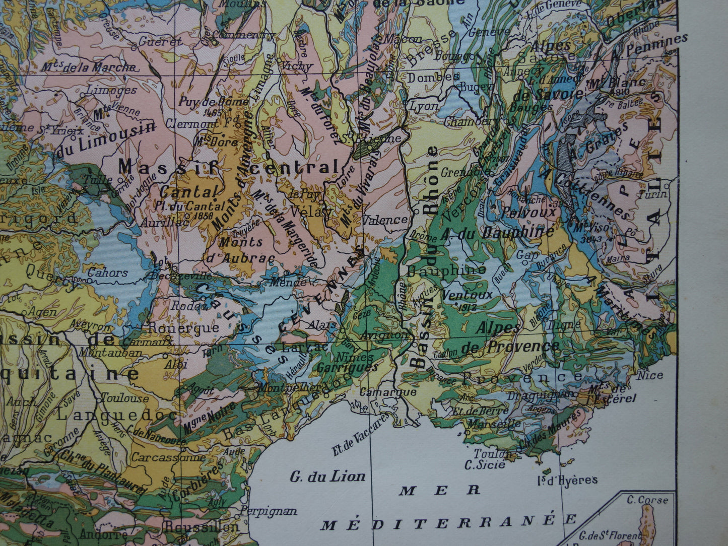 Old map of France Geology Antique Geological map from 1902 Vintage maps French Soil Time scale