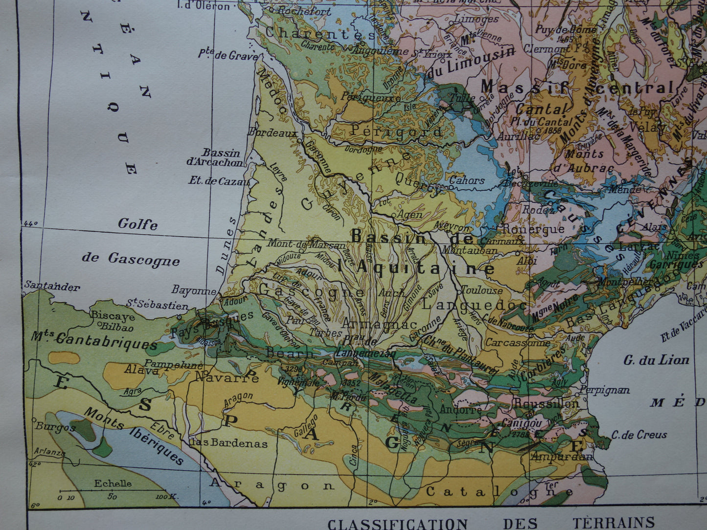 Old map of France Geology Antique Geological map from 1902 Vintage maps French Soil Time scale