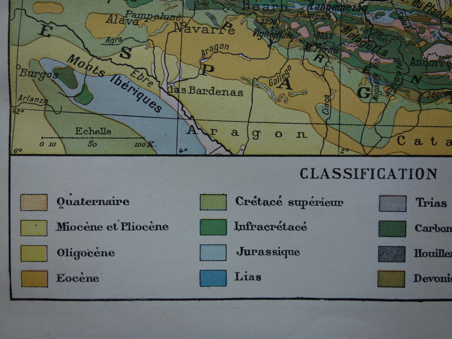 Old map of France Geology Antique Geological map from 1902 Vintage maps French Soil Time scale