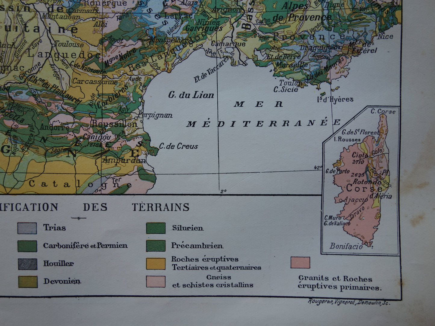 Old map of France Geology Antique Geological map from 1902 Vintage maps French Soil Time scale