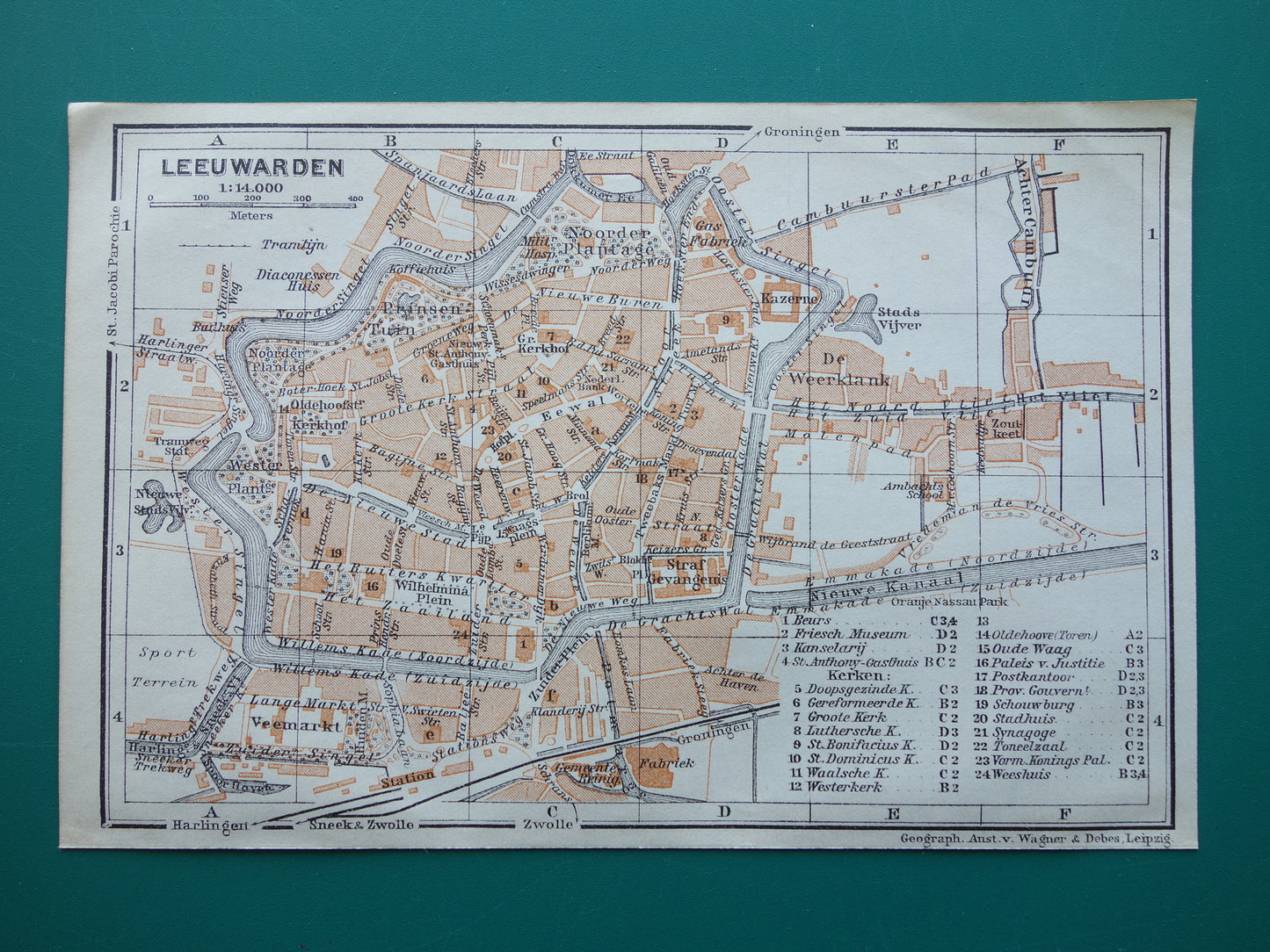 Leeuwarden oude kaart van Leeuwarden uit 1910 kleine originele antieke plattegrond vintage print