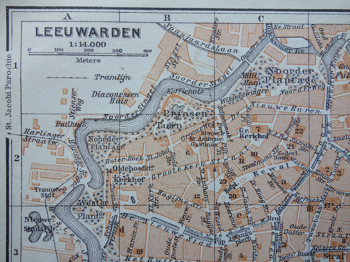 kleine antieke plattegond van Leeuwarden uit 1910