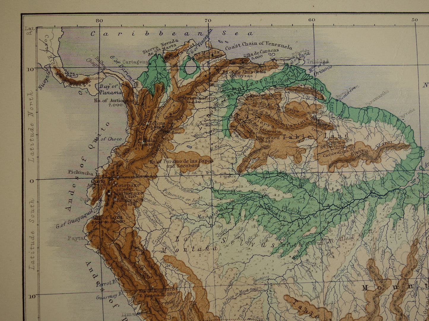 South America antique map of South America 140+ year old map of continent from 1879 - original vintage elevation map