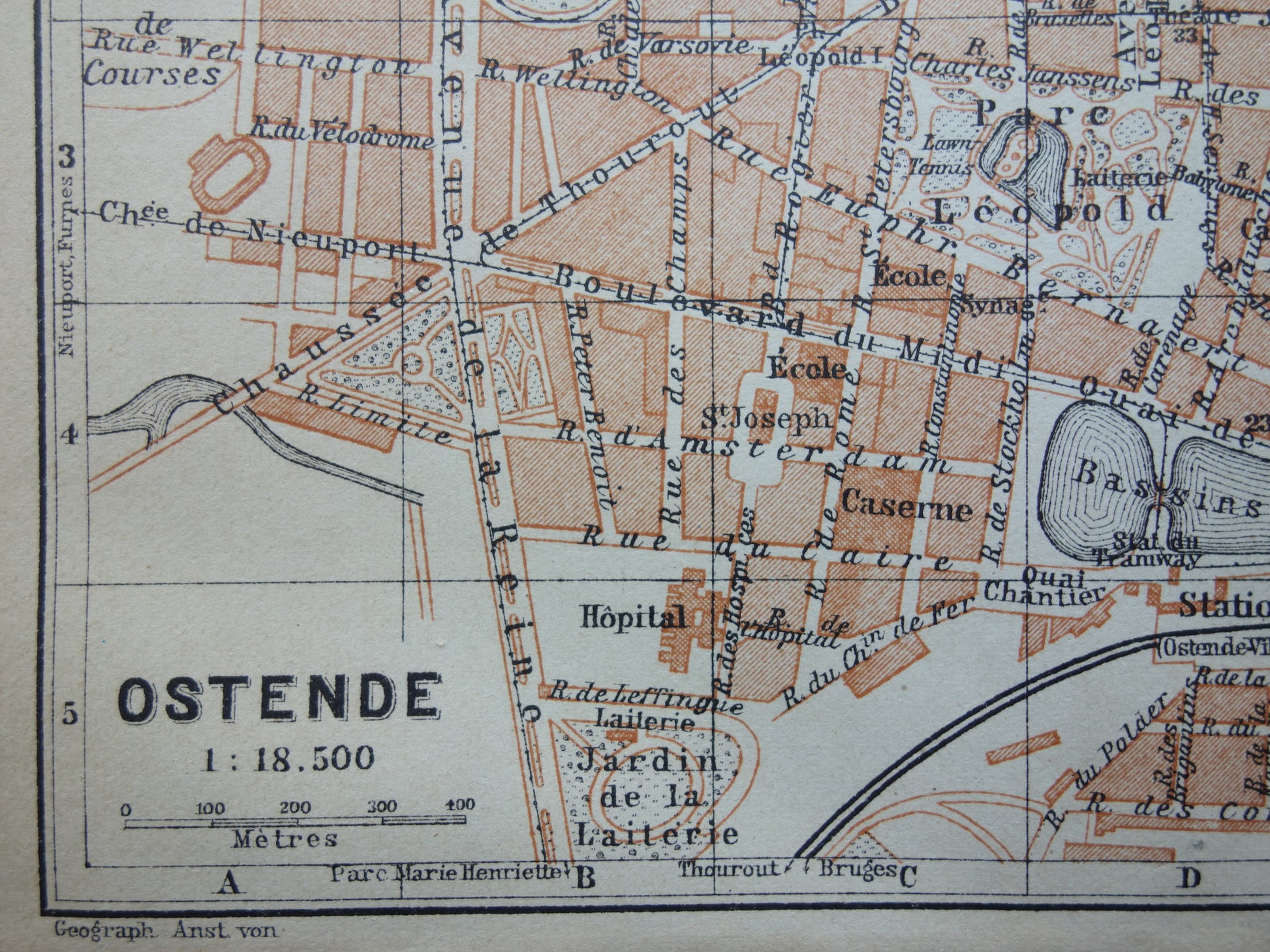 kleine historische kaart plattegrond van Oostende uit 1904