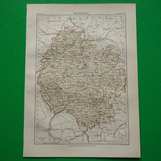 Hereford oude landkaart van Herefordshire Engeland originele antieke kaart uit 1880 vintage kaarten Ross Ledbury Leominster