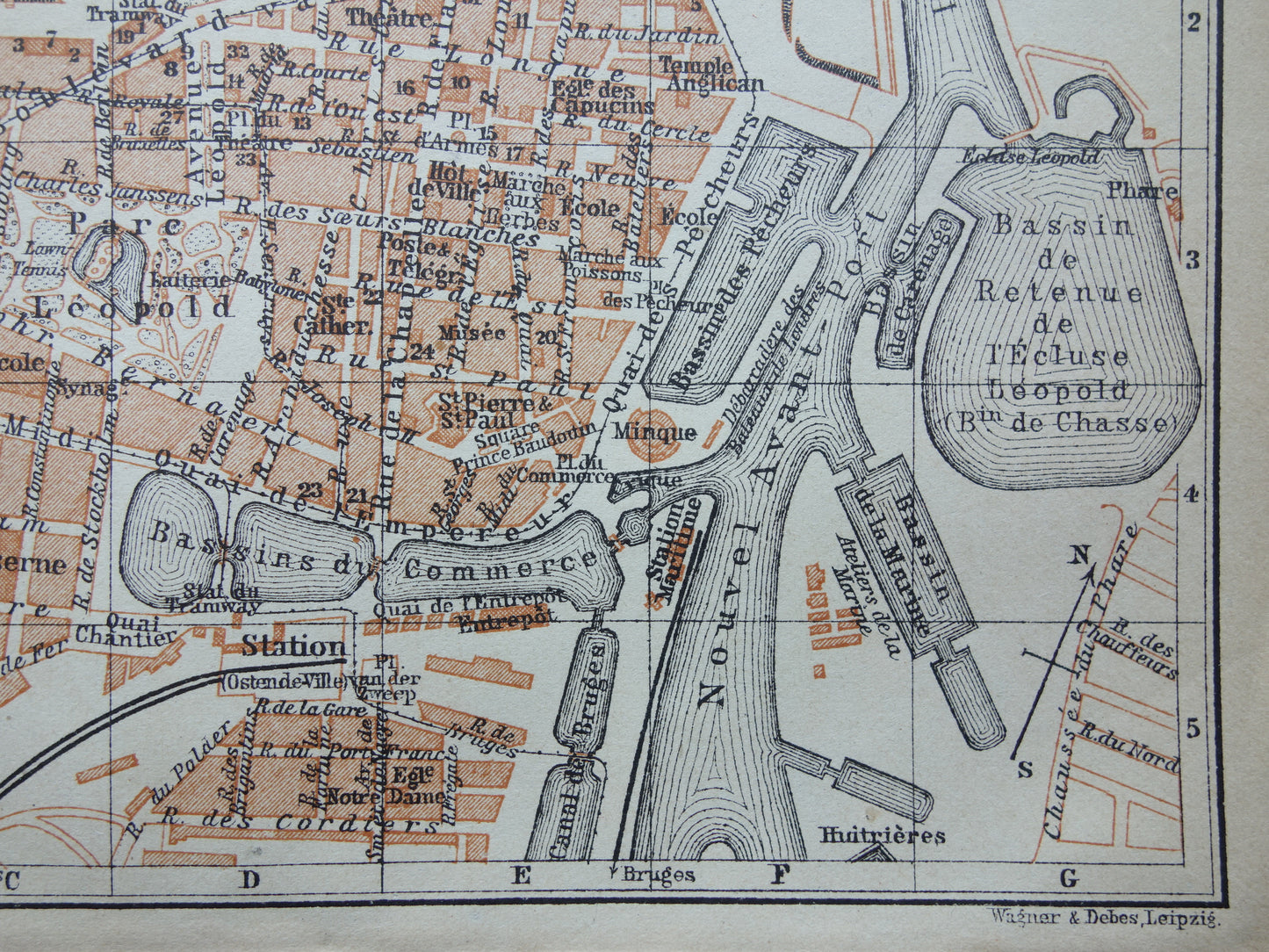 OSTENDE old map of Ostende Belgium from 1904 small original antique map map