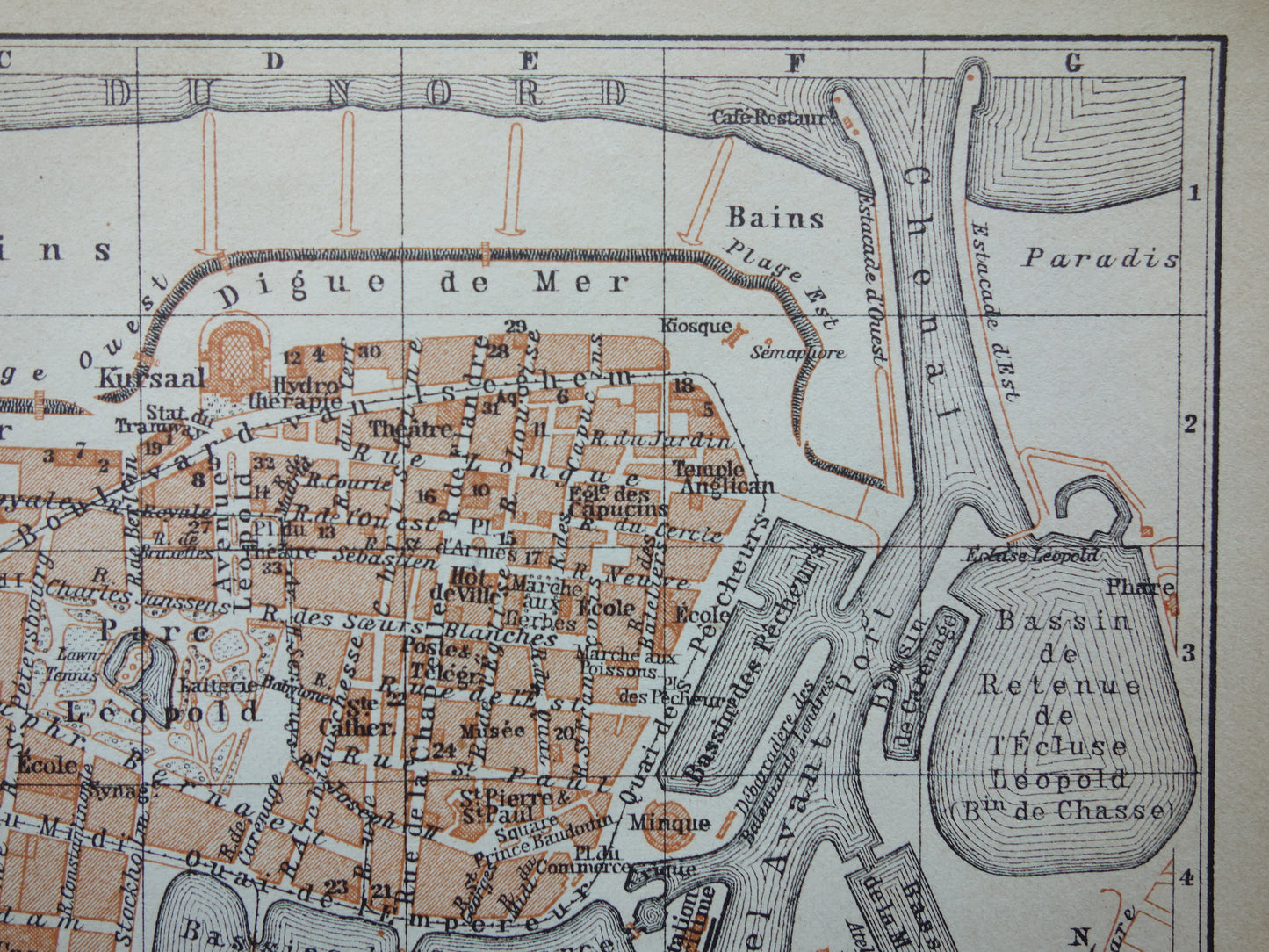 OSTENDE old map of Ostende Belgium from 1904 small original antique map map