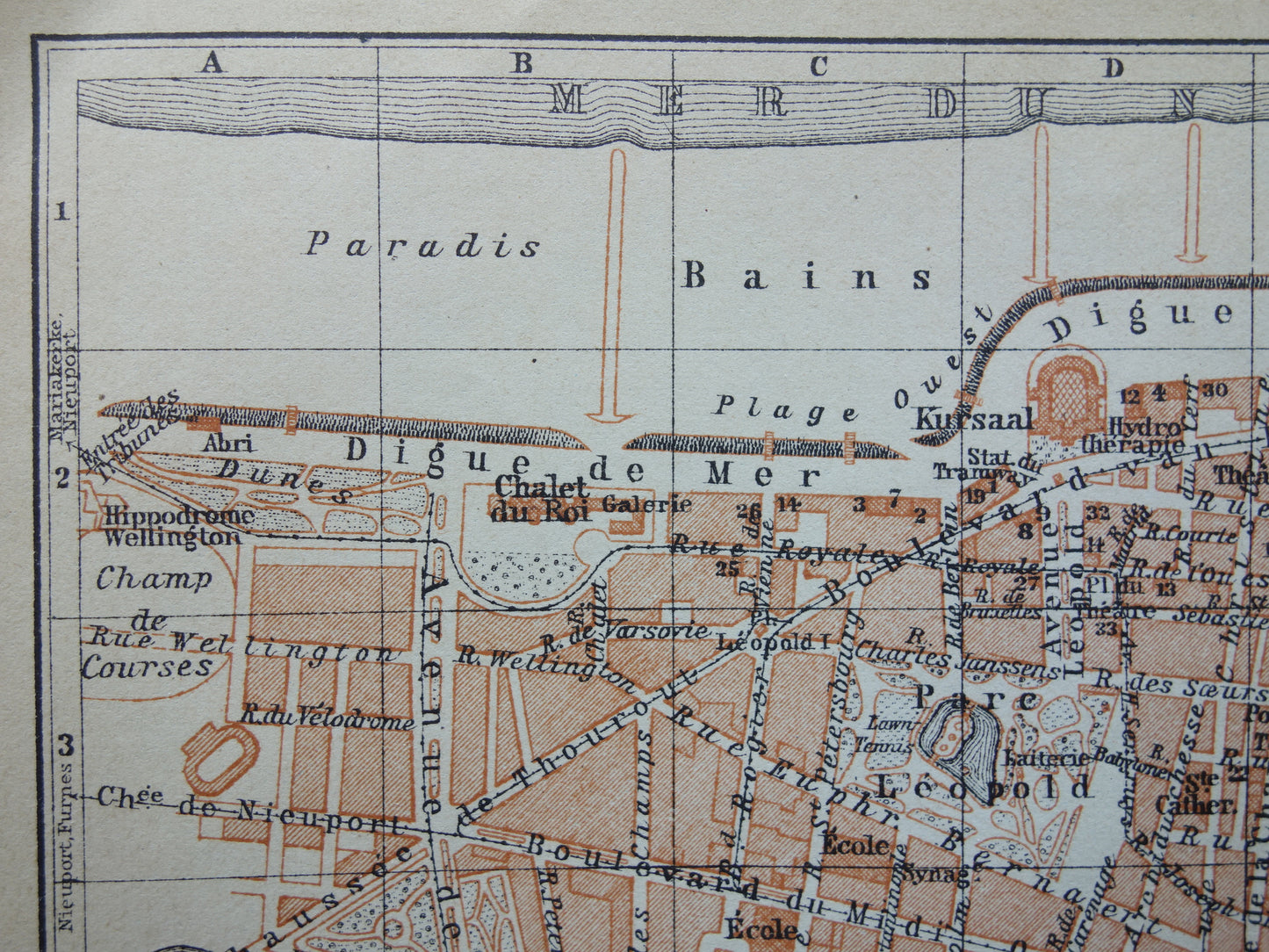 OSTENDE old map of Ostende Belgium from 1904 small original antique map map