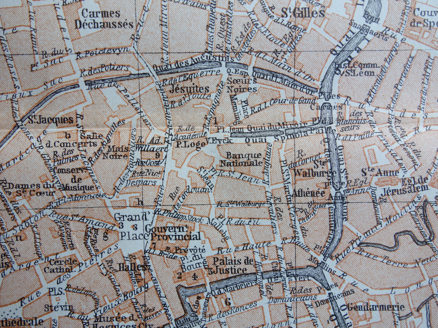 BRUGGE old map of Bruges Belgium from 1910 small original antique map map