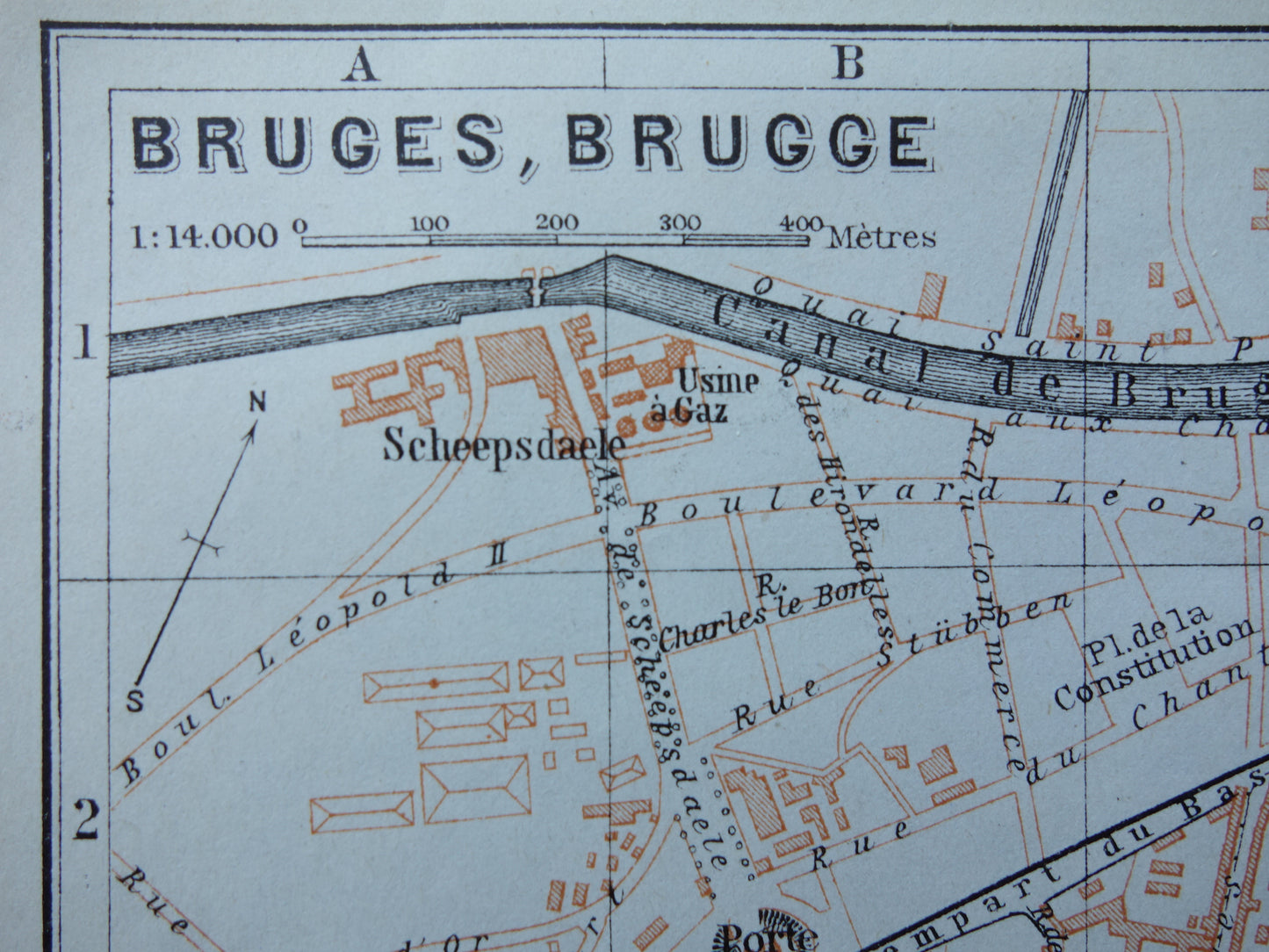BRUGGE oude kaart van Brugge België uit 1910 kleine originele antieke plattegrond landkaart