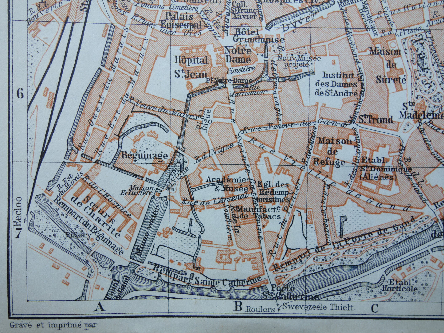 BRUGGE old map of Bruges Belgium from 1910 small original antique map map