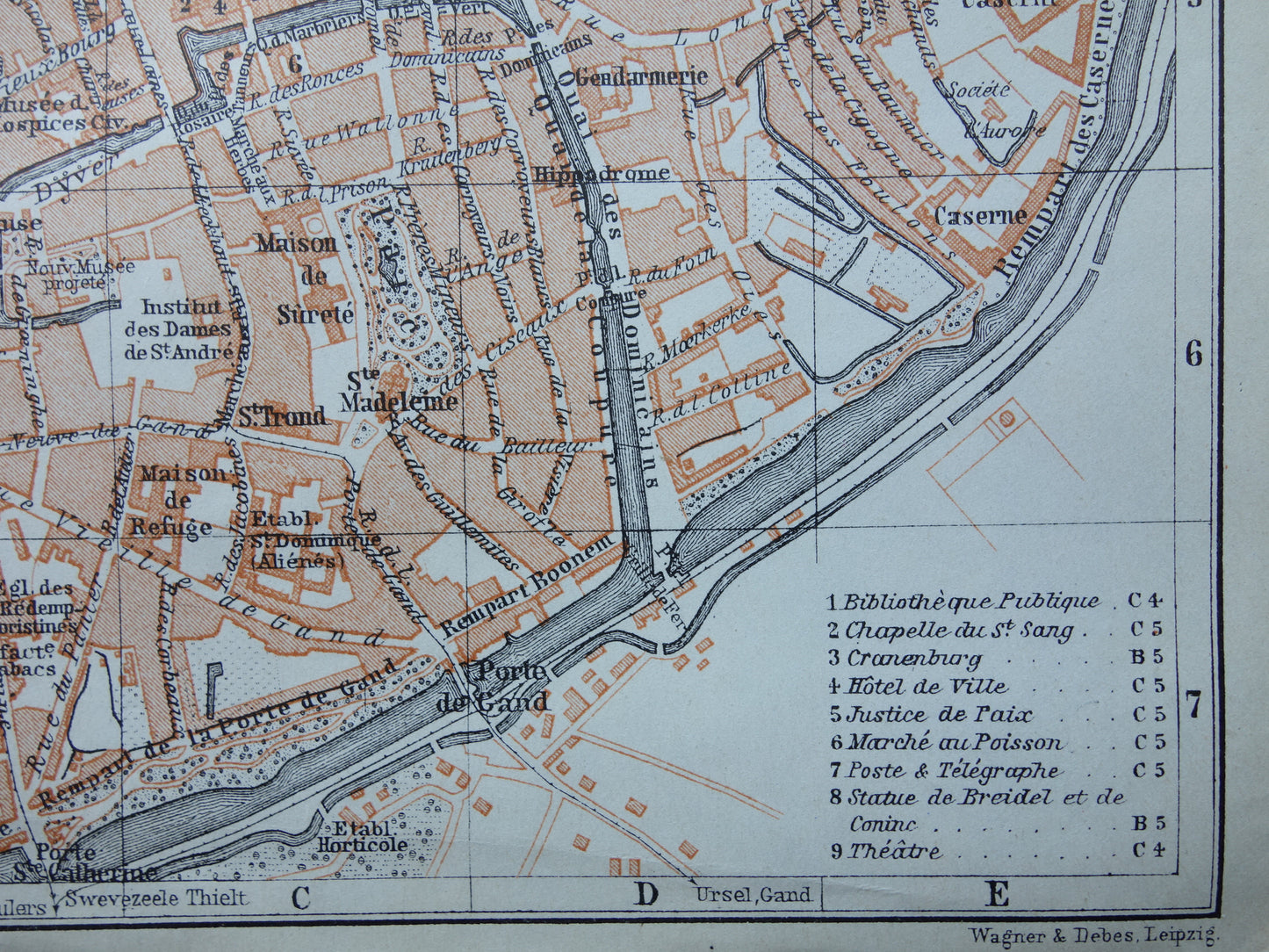 BRUGGE old map of Bruges Belgium from 1910 small original antique map map