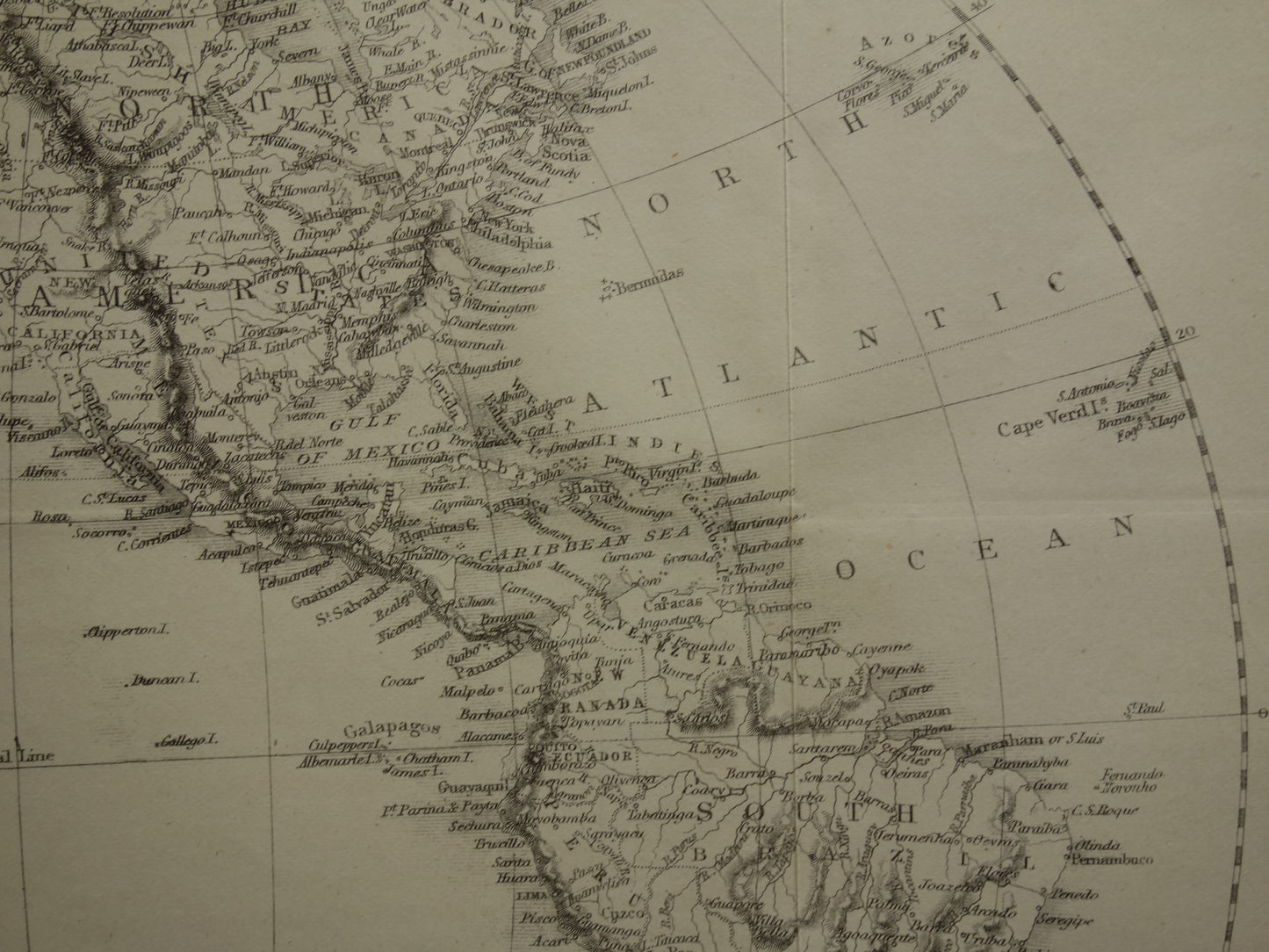 WORLD MAP old map of the World from 1860 Original antique English map b/w