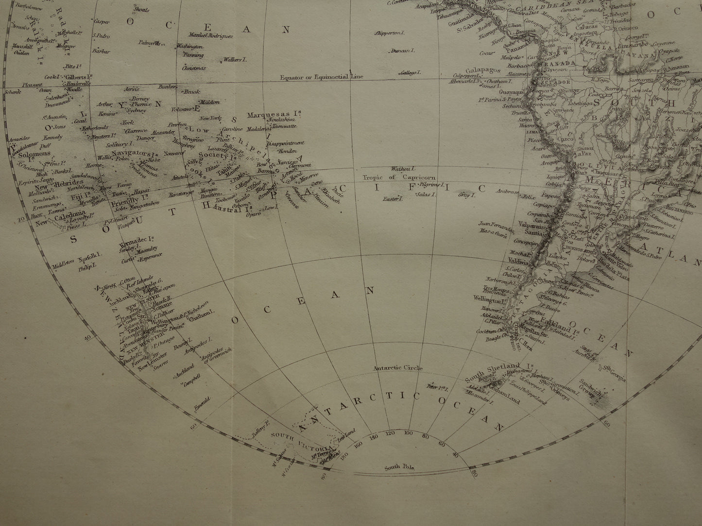 WORLD MAP old map of the World from 1860 Original antique English map b/w