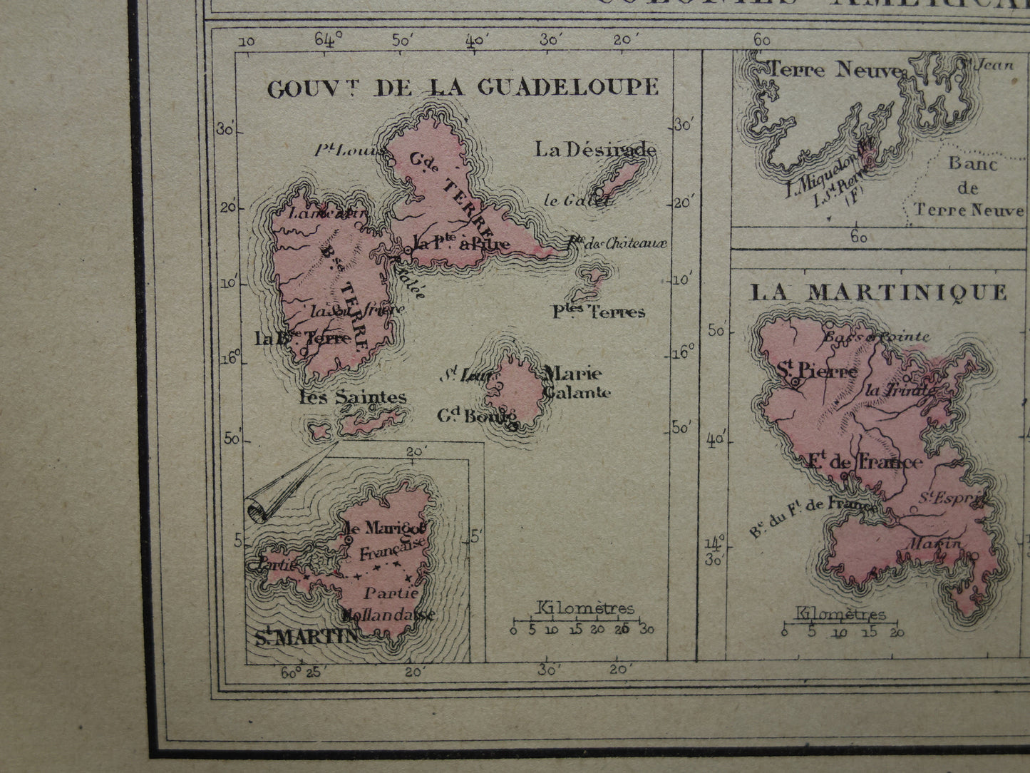 Old map of French Colonies from 1877 original 145+ year old hand-colored map Colony France