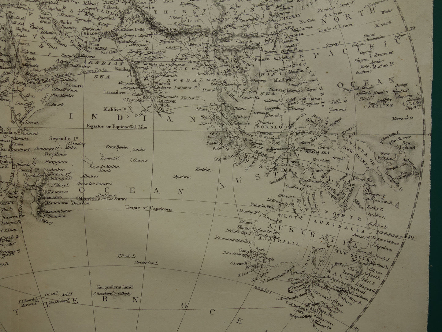 WORLD MAP old map of the World from 1860 Original antique English map b/w
