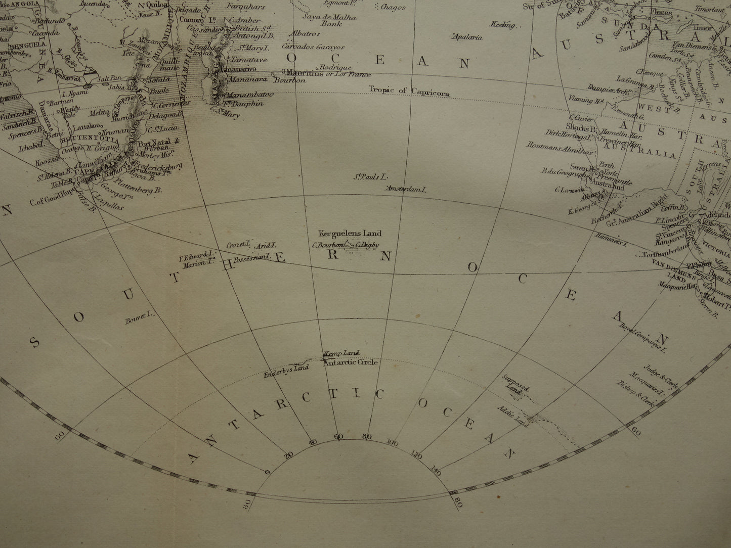 WORLD MAP old map of the World from 1860 Original antique English map b/w