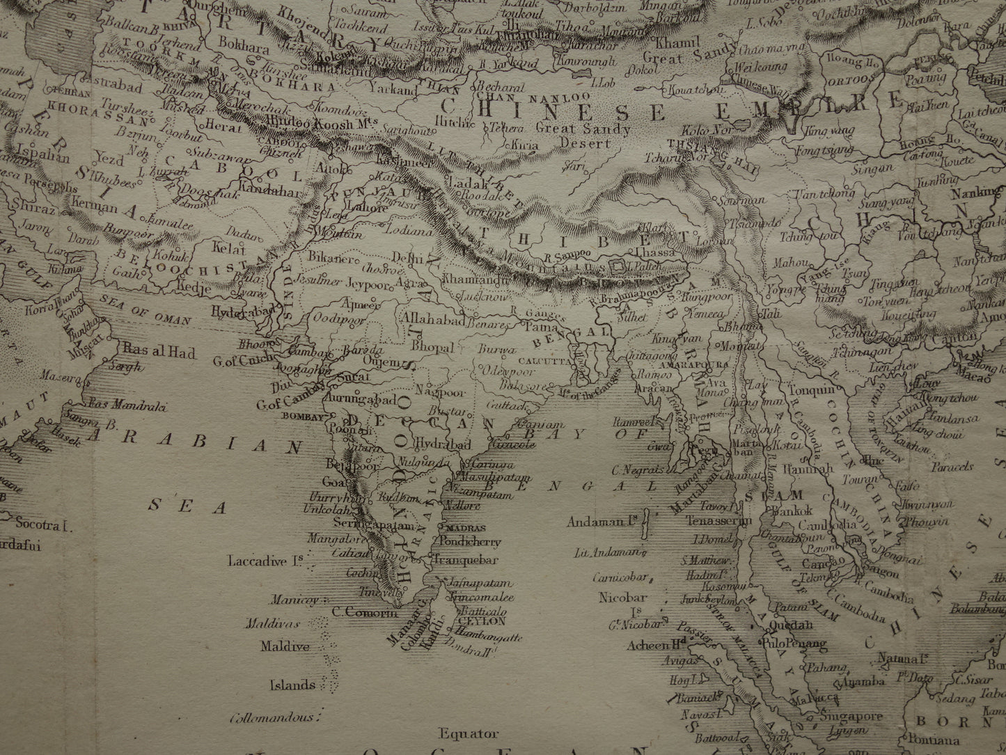 Azië oude kaart van Azië uit 1860 Originele antieke Engelse landkaart z/w continent Azië