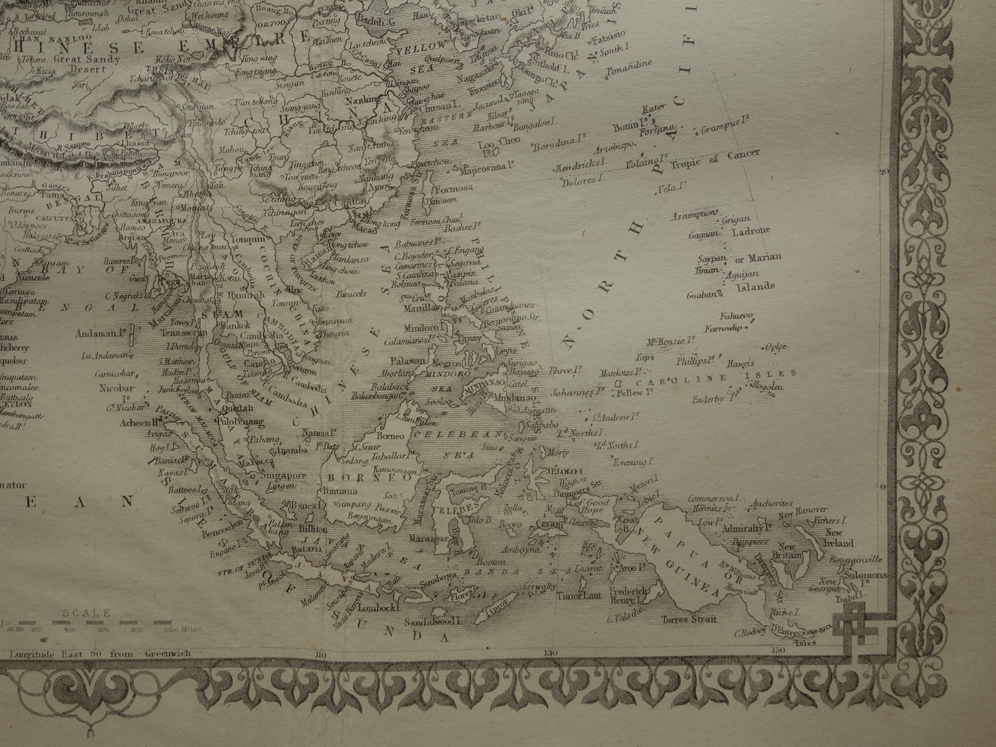 Azië oude kaart van Azië uit 1860 Originele antieke Engelse landkaart z/w continent Azië