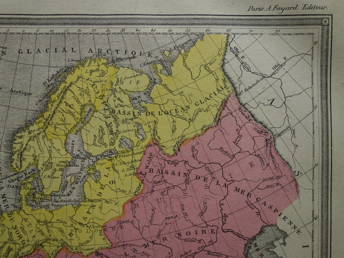 Old map of rivers in Europe from 1877 original antique hand colored map vintage geology maps