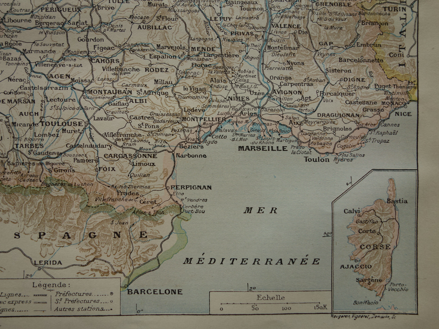 Old map of France with railways Antique map from 1902 Vintage maps French railway lines