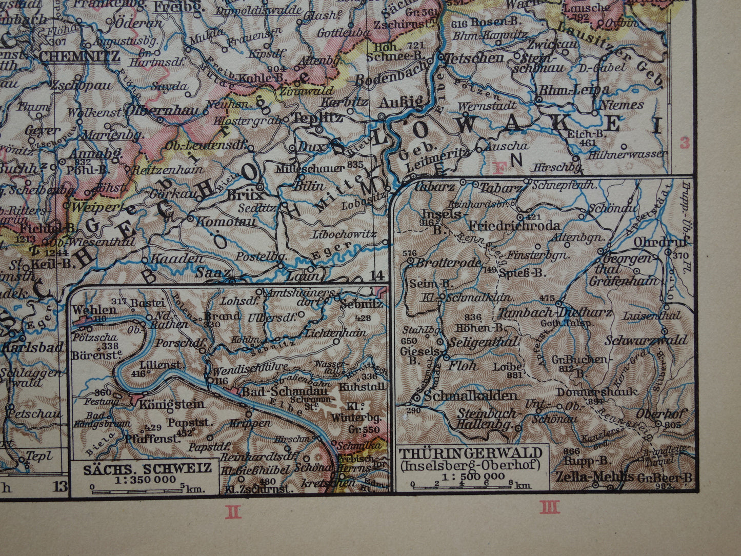 Thuringia and Saxony old map of Germany from 1931 original vintage map Leipzig Dresden Halle